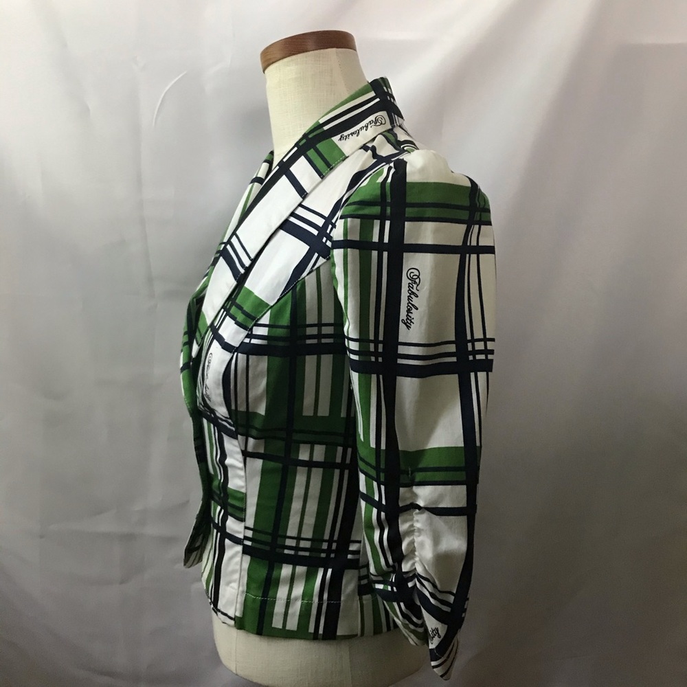 Fabulosity Blazer Plaid Green Navy 3/4 Sleeve - Picture 5 of 6